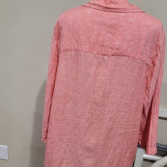 Tahari Linen Womens SZ. 1X Linen Popover top coral Beachy Boho lagenlook tunic - Picture 4 of 11